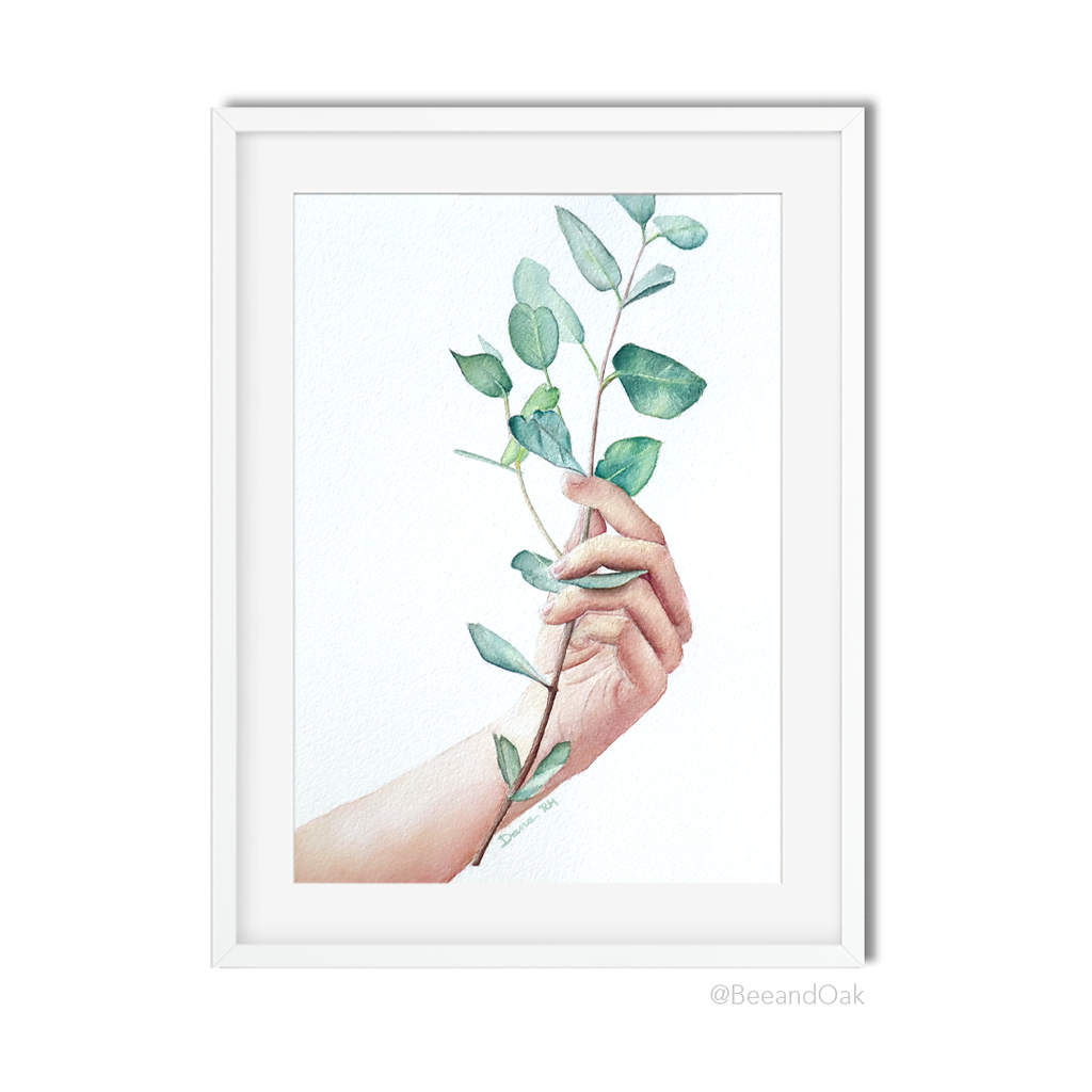 Hand & Leaves - Watercolor Art Print - Bee & Oak